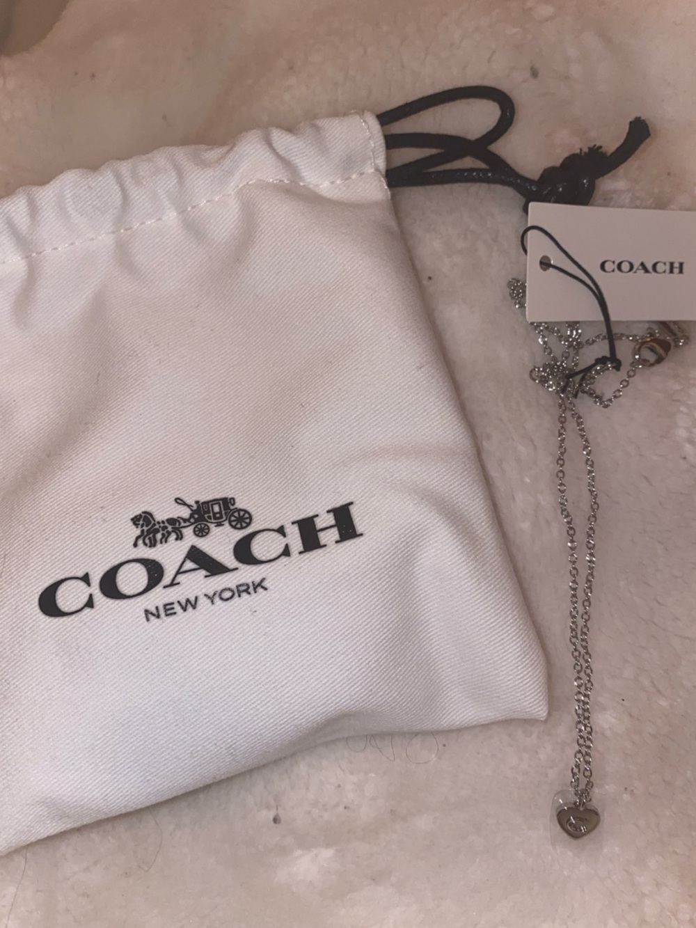 Coach Silver Heart Pendant Necklace with Branded Pouch